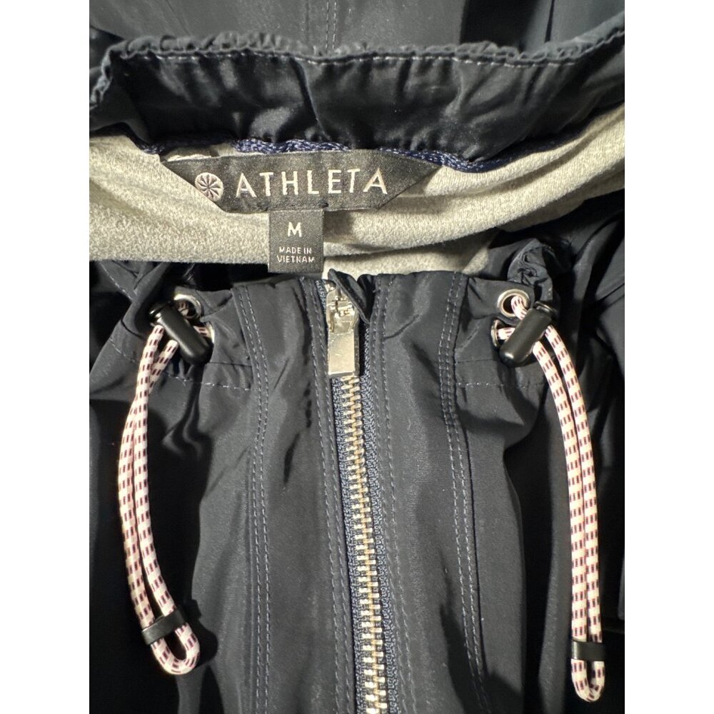 Athleta Chill Bomber Jacket 202074-04 Womens M Navy Captain Lined Zip Drawstring - Picture 3 of 16
